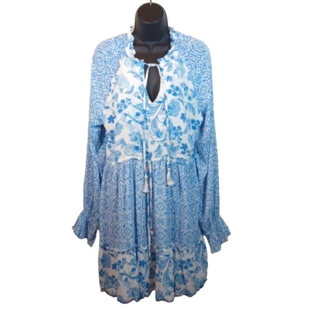 House of Harlow 1960  Floral Blue Tiered mini Dress size Medium
